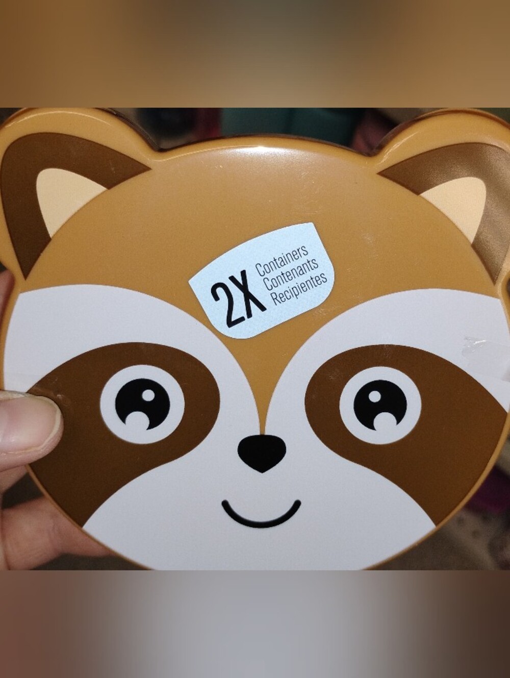 Cute Raccoon Face Storage Container - Tan & White